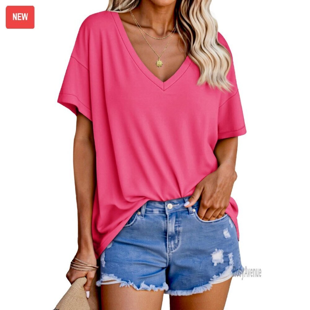 Oversized V-Neck T-Shirt Loose Fit Summer Casual Top Recycled Material